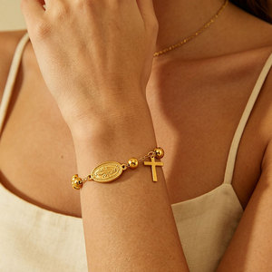 Bracelets religieux en acier inoxydable 316L plaqué or 14k 18k avec breloques, chapelet, bracelet Vierge Marie pour femmes et hommes - Product Image 2