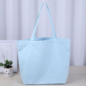 กระเป๋าโท้ทผ้าฝ้าย 100% สีฟ้าอ่อน ขนาด 12 ออนซ์ แบบมีซิปปิด  ลดราคาพิเศษ รับสั่งทำตามแบบ - Product Image 3