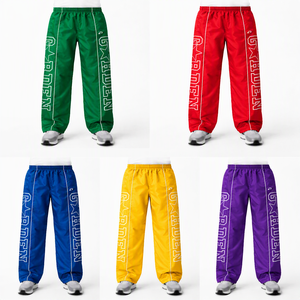 Pantalon coupe-vent pour homme, longueur intégrale, taille élastique, séchage rapide, polyester, imprimé lettres, poches latérales, vêtements de printemps - Product Image 4