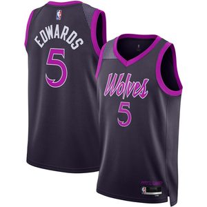 Maillot de basket-ball violet Minnesota Timberwolves pour enfants et jeunes de 8 à 20 ans, édition City, modèle Swingman, Anthony Edwards 5, col en V, anti-humidité - Product Image 1