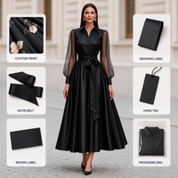 Robe chemise formelle sur mesure en satin, coupe trapèze, longueur genou, pour tenue de travail d'entreprise, fête, anniversaire - Marque LANZI