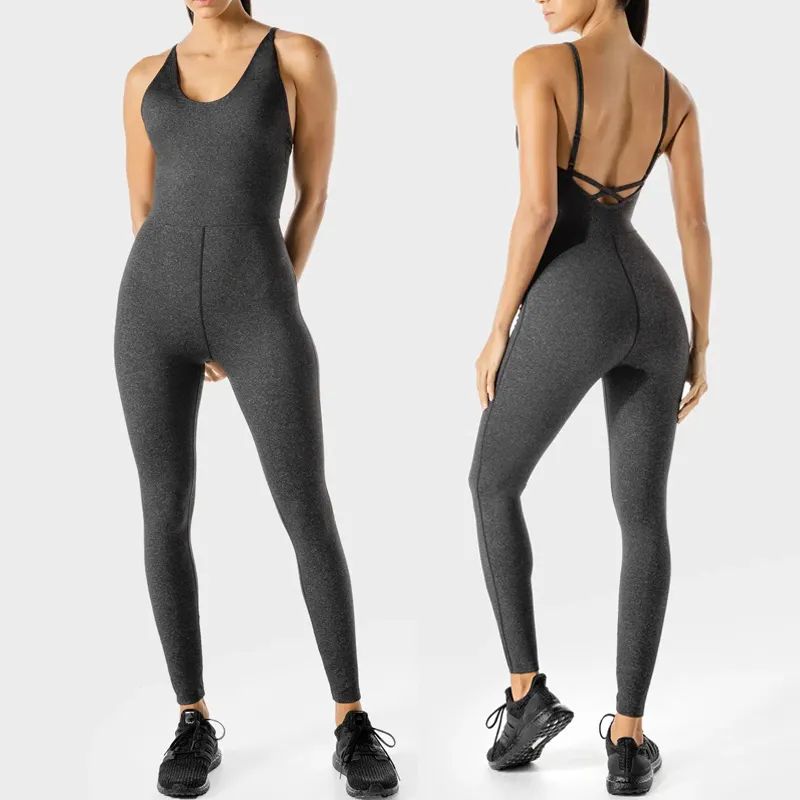 Unterstützen Sie maßge schneiderte Fitness Yoga Wear One Piece Cat suits Vier-Wege-Stretch-Jumps uit aus recyceltem Nylon für Frauen