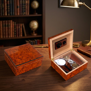 Humidor de Cigarros Cuadrado de Madera Ecológico de Diseño Clásico de 25 Unidades, para Todas las Estaciones, 26x22x11cm, 0160-H-SET - Product Image 3