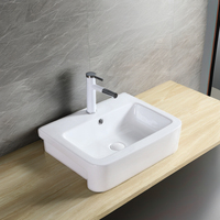 Lavabo sanitaire en céramique de salle de bain design moderne semi-encastré avec support de robinet monotrou, y compris trou de robinet