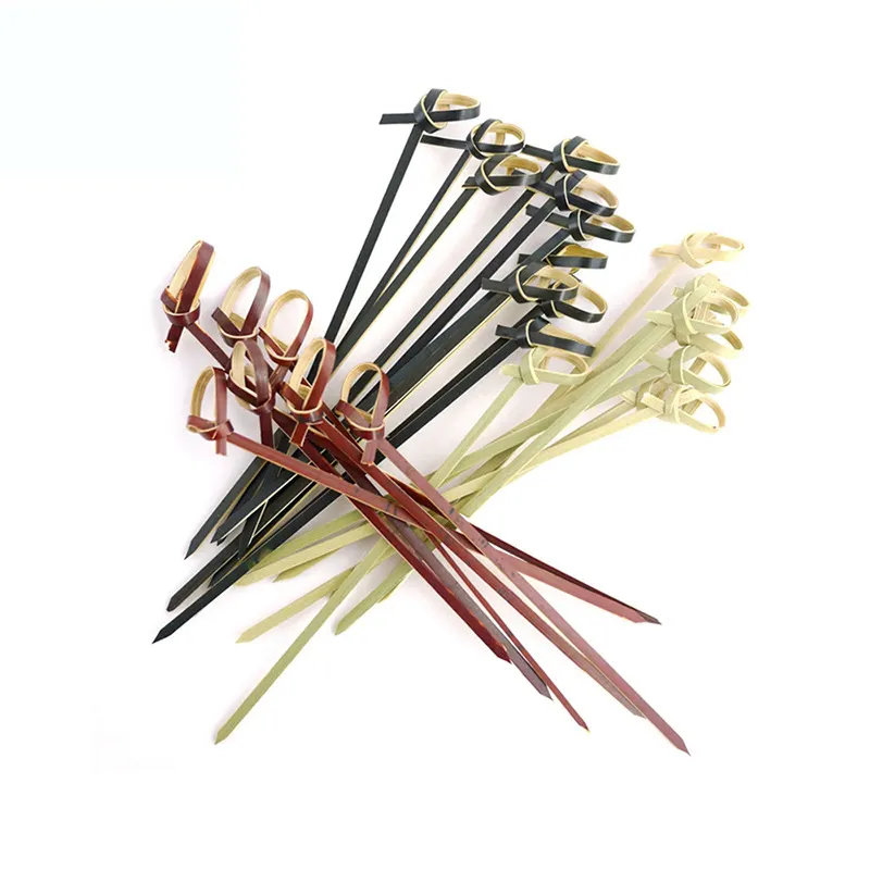 Wholesale Disposable BBQ Bamboo Knotted Twisted Ends Fruit Pick Cocktail Skewer Stick Bar Tools
