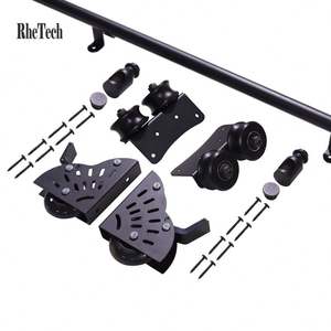 Kit de Rieles de Acero Negro Rústico WEKIS, Juego Completo de Herrajes para Puertas Corredizas de Granero para Exteriores, Incluye Soportes - Product Image 3