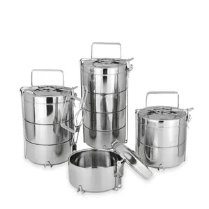 Dishwasher Practical Insulated 1/2/3/4 Layer Stainless Steel Indian Tiffin Box Lunch with Carrying Handles