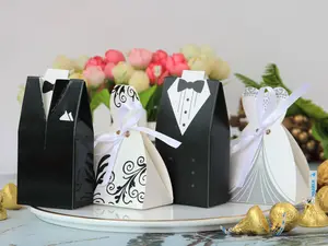 Moda creativa plegable de lujo novia novio vestido dulce caja de dulces boda fiesta Favor cajas