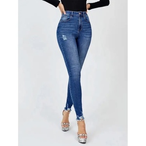 Pantalones Vaqueros Ajustados Personalizados para Mujer, Cintura Alta, Desgastados, con Dobladillo Crudo, Jeans Ajustados para Mujer - Product Image 1