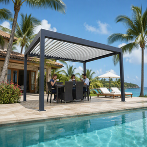 Système de toit rétractable en aluminium <span class=keywords><strong>pour</strong></span> l'extérieur avec tables, bâche et rideaux <span class=keywords><strong>pour</strong></span> jardin, patio, cour arrière, <span class=keywords><strong>pergola</strong></span> - Product Image 1