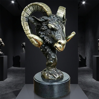 Sculpture de chèvre des montagnes en bronze majestueux - Statue d'animal sauvage sculptée à la main par procédé de fonte à la cire perdue, sculpture en bronze