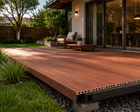 Planche de terrasse WPC à trous ronds, grain de bois embossé en ligne, double face PE, composite bois-plastique, pour terrasse extérieure