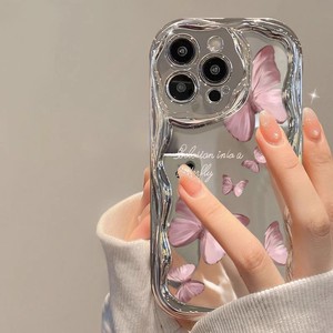 Custodia per Cellulare alla Moda con Stampa di Farfalle <span class=keywords><strong>Rosa</strong></span>, Bordo Ondulato Crema, Finitura a Specchio Elettroplaccata per <span class=keywords><strong>iPhone</strong></span> 11 12 <span class=keywords><strong>13</strong></span> 14 15 16 17 <span class=keywords><strong>Pro</strong></span> Max - Product Image 2