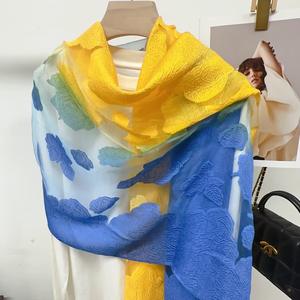 फैशन महिला लड़कियों हल्के फीता खोखले कट फूल कढ़ाई शॉल महिलाओं के सिर लपेटें 50 रंग ग्रेडिएंट रेशम ऑर्गेंजा स्कार्फ - Product Image 4