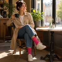 Chaussettes pour femmes à pois personnalisées OEM, chaussettes décontractées respirantes en maille tricotée avec bord côtelé, idéales pour le bureau, les fêtes ou comme cadeau