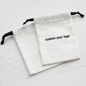 100 Peças Canvas Cotton Dust Bag Custom Logo Jóias Embalagem Drawstring Pouch Com Ribbon Dusty Bag Gift Bag