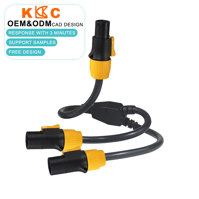 3 Core 2.5mm² 20A 250V Yellow Locking Power in Plug to Two Out Sockets 0.8m Stage Y Splitter Power Lead Cable