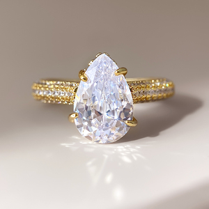 Pear Cut Sparkling Zircon 18K Gold Plated Engagement Ring for Women Classic Style Jewelry - Product Image 1