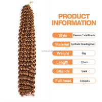 Extensions de tresses au crochet en fibre haute température de 18 pouces, effet vague d'eau, Passion Twist, double trame machine, en vrac, pour coiffage, douces