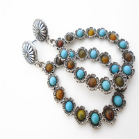 Nouvelles boucles d'oreilles pendantes en alliage de zinc plaqué argent antique, style vintage, motif goutte d'eau et fleur turquoise