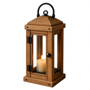 Lanterne à bougie en bois faite à la main de style vintage avec panneaux en verre, impression personnalisable pour la décoration de la maison, pour anniversaire/mariage/Noël - Product Image 1