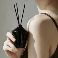 Ensemble diffuseur de parfum en céramique noire de luxe, récipient géométrique personnalisé avec flacon de recharge, bâtonnets en fibre, emballage cadeau, vente en gros