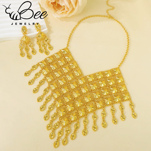 Ensemble de bijoux hawaïens plaqué or 24 carats, imperméable, de bonne qualité, luxe, collier et boucles d'oreilles de Dubaï pour mariage traditionnel - Product Image 2