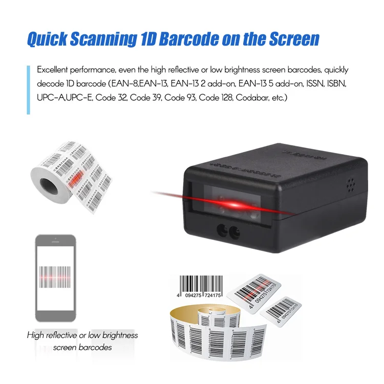 1D CCD Fixed Mount Barcode Scanner Small Scan Module Use for Access Control Payment Kiosk