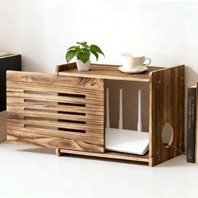 Wooden Router Shelf Wall Mount WiFi Router Storage Box Modem Cable Router Cover Organizer