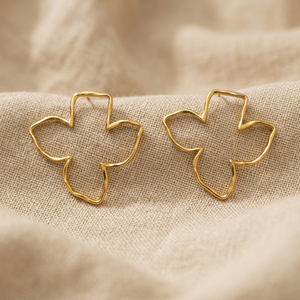 Classic 18K <b>Gold</b> Plated Brass Drop <b>Earrings</b> Unisex Uneven Heart Pattern Copper Dangle Party Ramavati Gems Made in India - Product Image 3