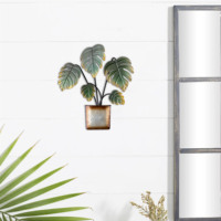 Fausse plante en fer fait à la main plante artificielle Monstera avec des feuilles vertes avec des ornements de pot décoration murale en métal rustique