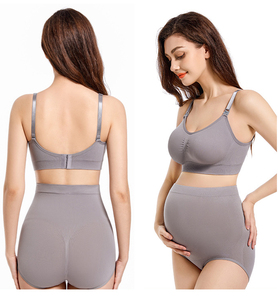 Conjunto de <span class=keywords><strong>Ropa</strong></span> Interior de Maternidad Sin Costuras de Cintura Alta y Sujetador de <span class=keywords><strong>Lactancia</strong></span> 668+855 con Botón de Apertura Sin Aros Sin Marcas Transpirable y Levanta Cadera - Product Image 1