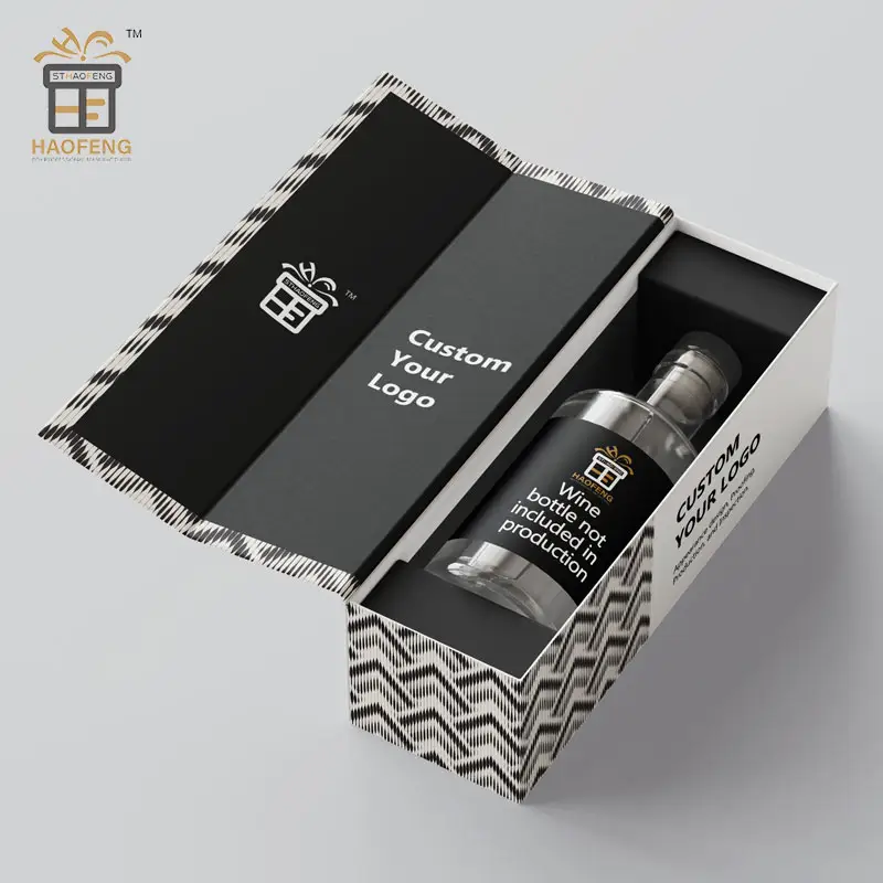 Luxus schwarze Leinen-Karton-Geschenkbox für Weinflaschen individuelles LOGO Weingeschenkset Geschenkbox-Verpackung