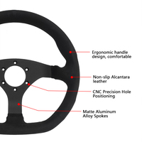 Volante Deportivo Universal JLH de 320 mm en Forma de D, de Cuero de Microfibra, Plano, para Carreras y Juegos de PC