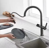 Robinet de cuisine en acier inoxydable avec design élégant personnalisé, arc haut, affichage numérique LED, mode jet continu et douchette extractible