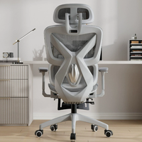 Fauteuil ergonomique moderne en maille avec fonction pivotante, dossier haut inclinable, repose-pieds, appui-tête et soutien lombaire