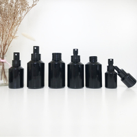 Wadah Serum Minyak Esensial Kosmetik 30Ml, Botol Penitis Kaca Hitam Matte Buram dengan Topi Hitam
