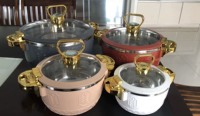 Ensemble de 3 casseroles isothermes de luxe 2,5L 4,5L 6,5L en acier inoxydable avec accent doré pour service de banquet