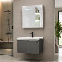 Meuble de salle de bain suspendu avec miroir LED, rangement intelligent, design moderne, écologique, pour hôtel et villa, mobilier de salle de bain OEM ODM
