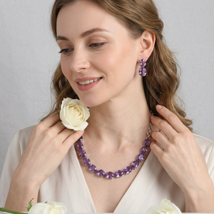 Ensemble collier et boucles d'oreilles en améthyste naturelle, argent sterling 925, bijoux fins, fournisseur en gros OEM ODM - Product Image 6