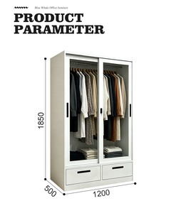 Armoire moderne à 2 portes coulissantes en verre et acier avec serrure pour chambre à coucher - Product Image 2