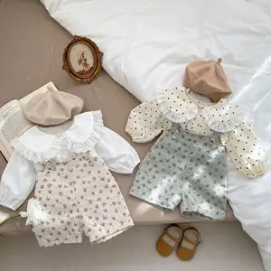 5247 pantaloni con cinturino per neonato alla moda con cinturino a fiori Capris + camicia 2 pezzi di abbigliamento per bambini di alta qualità