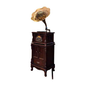 Tocadiscos Retro de Vinilo con Gran Bocina de Latón, Reproductor de CD Multivelocidad con Bluetooth, USB, MP3 y Radio FM, Decoración para el Hogar, Audio - Product Image 1