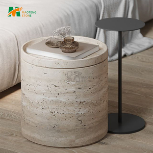 Piedistallo in <span class=keywords><strong>Travertino</strong></span> Beige Naturale Stile Wabi Sabi, Tavolo in Marmo per Ingresso Villa, Appartamento, Hotel, Soggiorno - Product Image 4