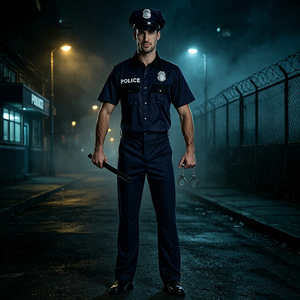 Costume d'agent de <span class=keywords><strong>police</strong></span> classique pour <span class=keywords><strong>homme</strong></span>, tenue de policier à manches courtes avec chapeau de policier, bâton et menottes pour Halloween, cosplay et fêtes - Product Image 6