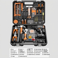 Kit combiné d'outils électriques tout-en-un avec perceuse à batterie au lithium, ensemble de perceuses sans fil avec boîte à outils portable pour la maison et le bricolage