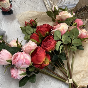 Fiori Artificiali a 9 Teste Colorati, Fornitura di Fabbrica, Decorazioni per Matrimoni, Rose Artificiali Realistiche per Centrotavola e Decorazioni Floreali - Product Image 5