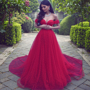 Vestido de Novia Rojo de la Marca Arrival, Diseños con Hombros Descubiertos, Adornado con Cuentas, Elegante Vestido de Novia Largo y Sexy - Product Image 5
