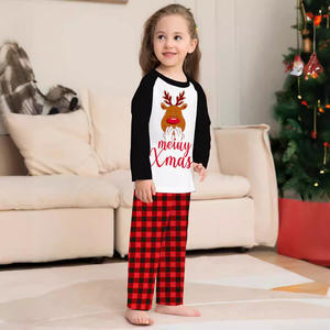 Pyjamas de Noël Xmax Marry Home Clothing en tricot à carreaux rouges à manches longues avec imprimé renne, ensembles parent-enfant - Product Image 3