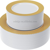 Assiettes jetables en plastique à bord doré, maille luxueuse, personnalisées pour les mariages et les réceptions